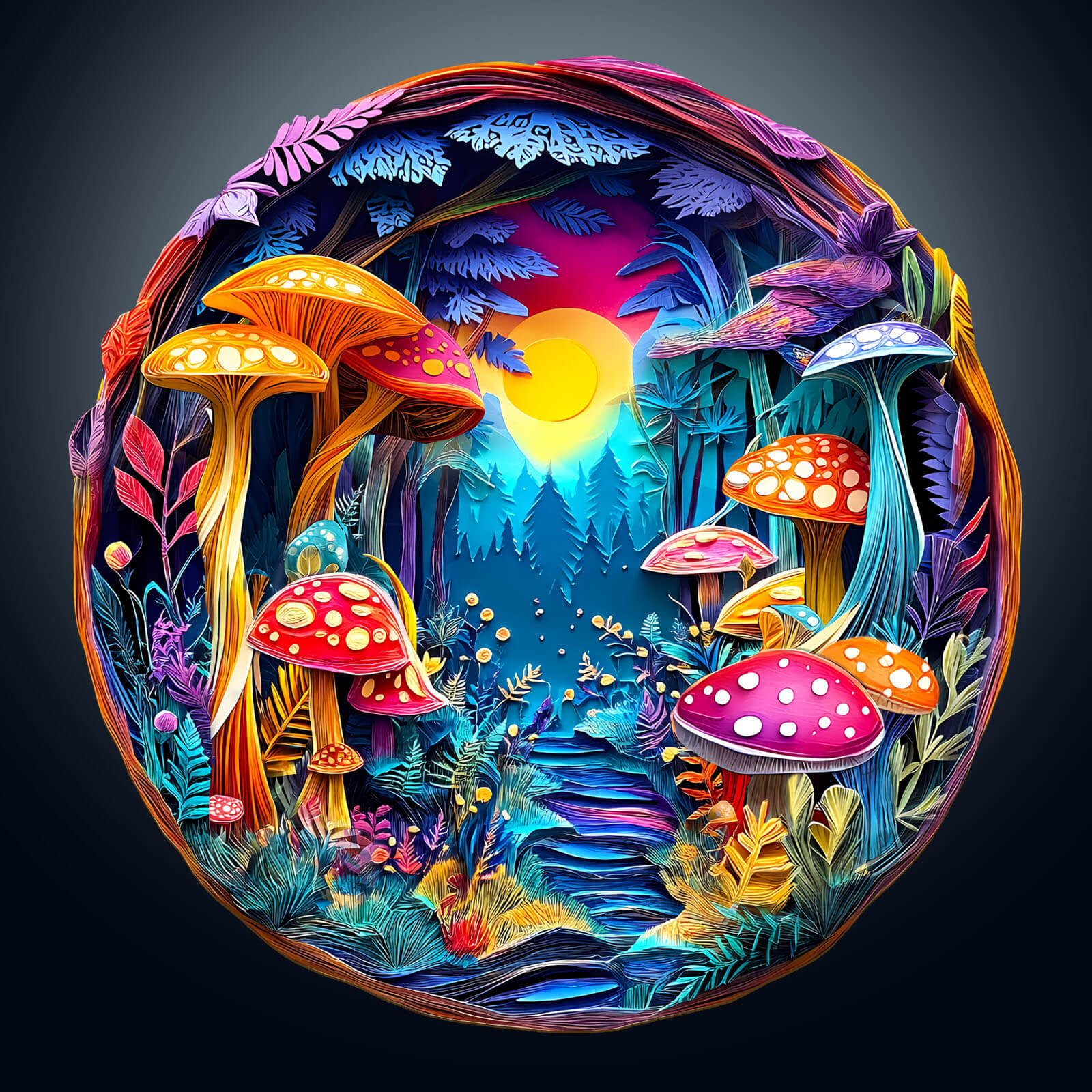 WOODBESTS | 3D Colorful Paper Sculpture Mushroom Wooden Puzzle