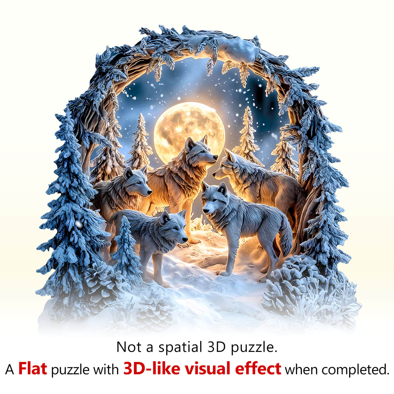 Schneebedeckte Nacht Wolf Rudel Holz-Puzzle