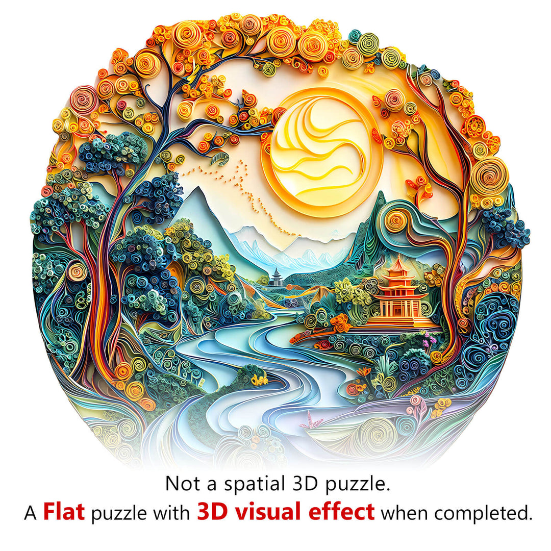 3D Colored Paper Sculpture Landscape Wooden Jigsaw Puzzle