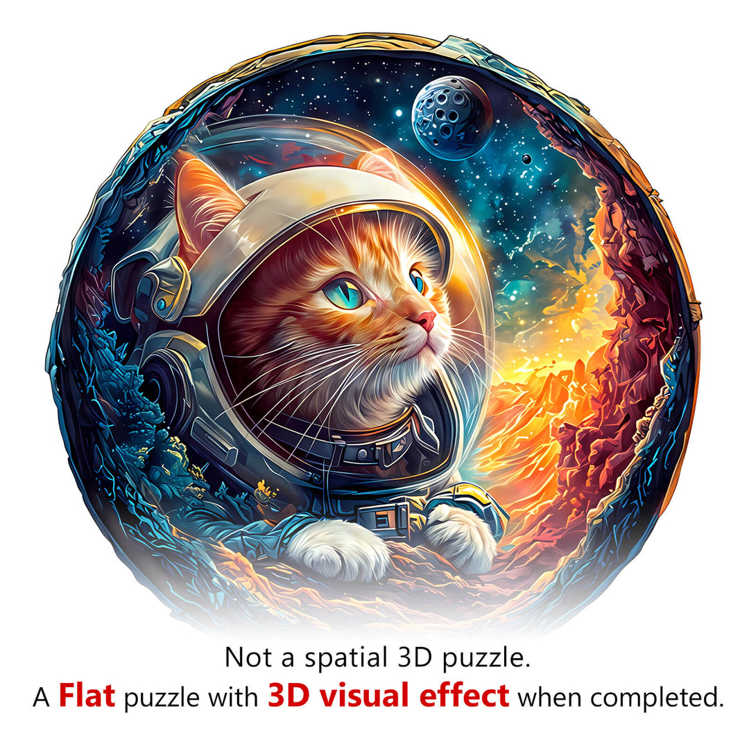 3D Space Cat Wooden Jigsaw Puzzle