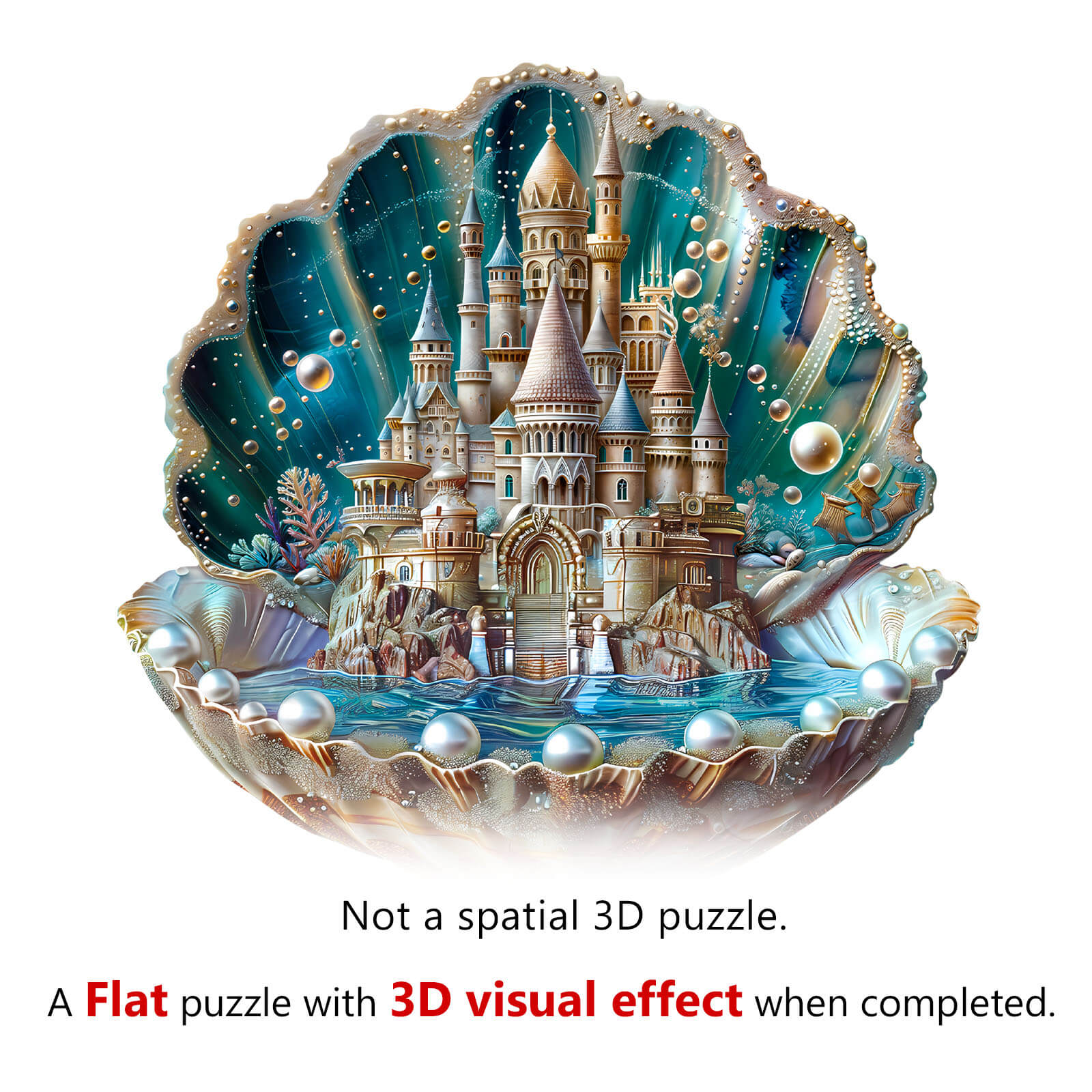 Pearlspire Citadel-2 wooden jigsaw puzzle, featuring a stunning castle design with 3D visual effect in a flat format.