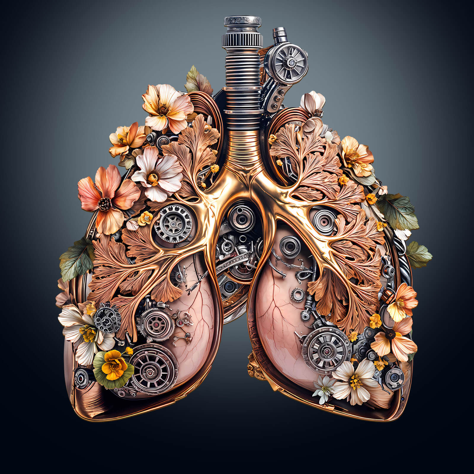 3D Mechanical Lung wooden jigsaw puzzle with floral designs and gears, promoting focus and cognitive skills.