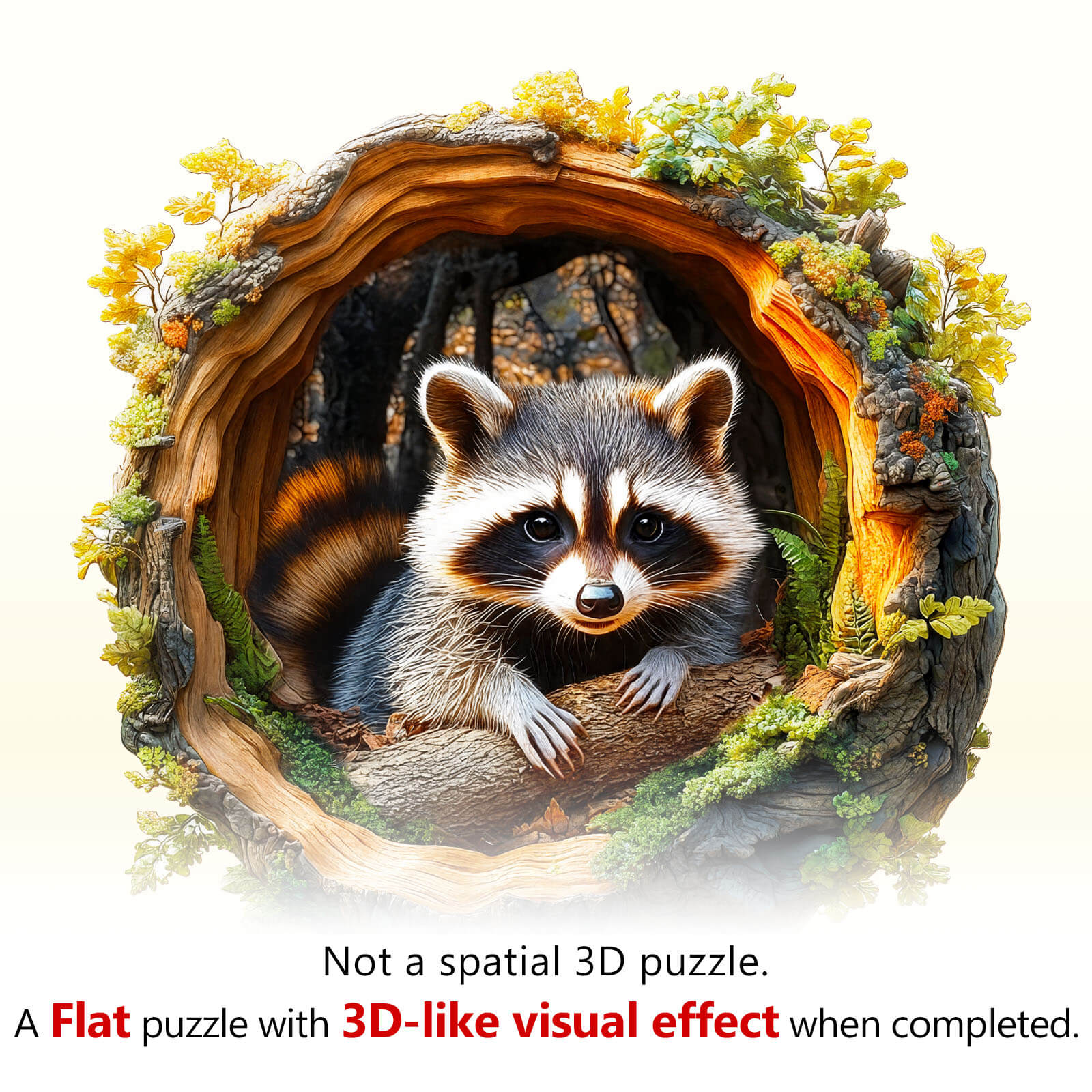 Puzzle en bois 3D Raton laveur Trou d'arbre-2