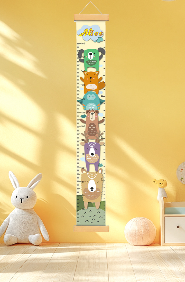 Personalized Stacked Animal Hanging Canvas Height Ruler