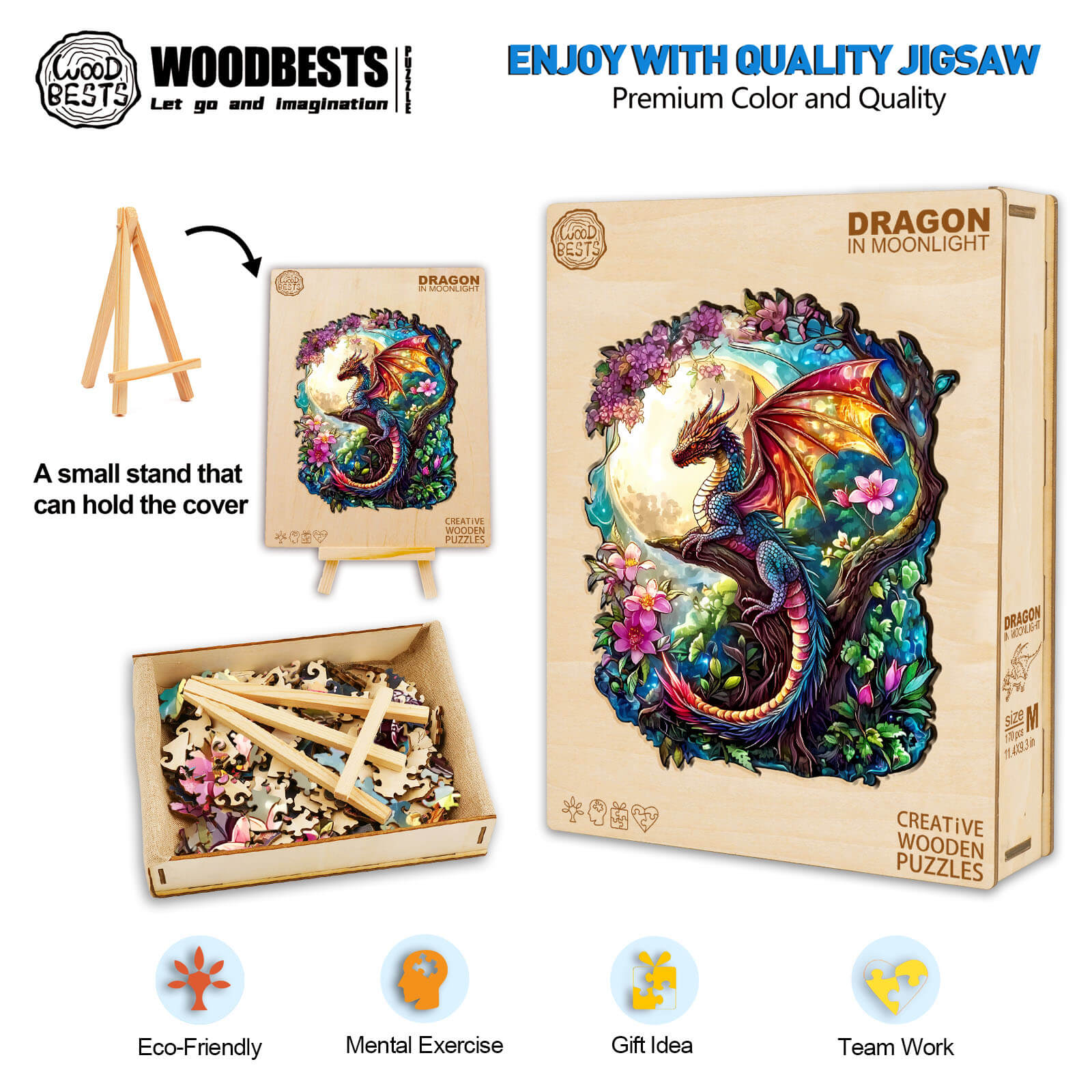 Dragon in Moonlight Wooden Jigsaw Puzzle