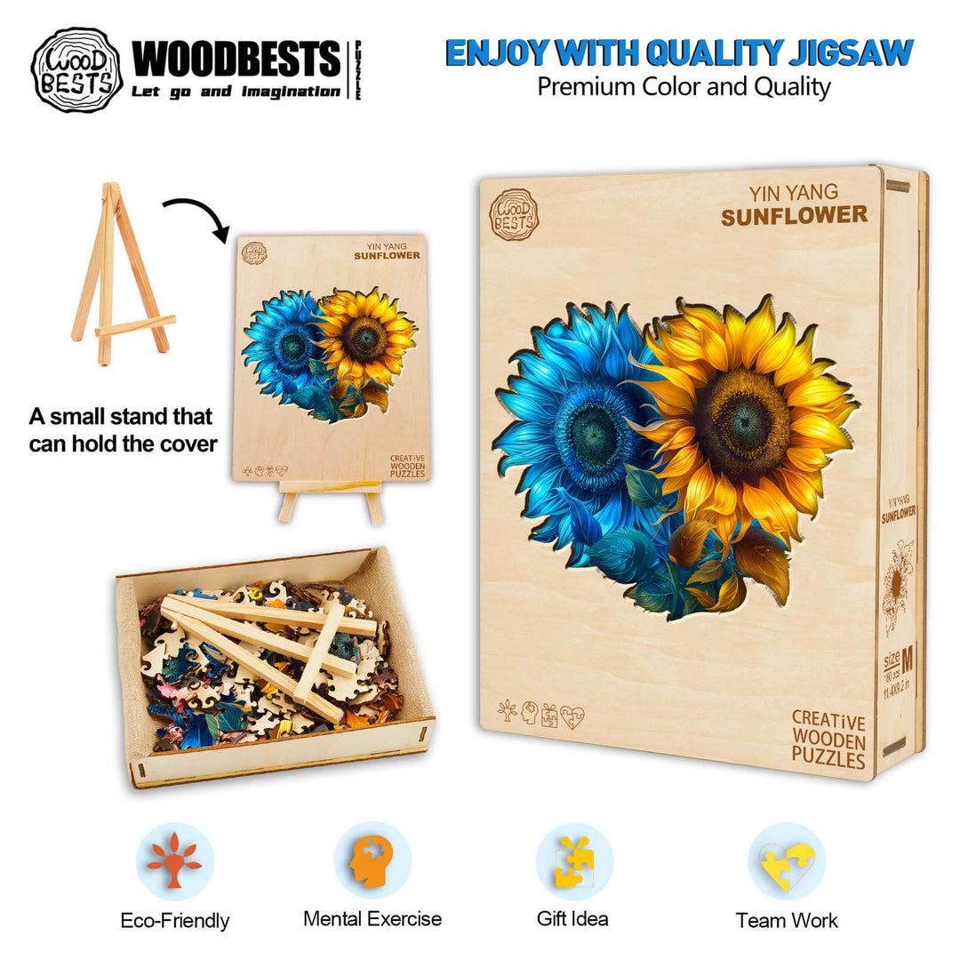 Yin Yang Sunflower Wooden Jigsaw Puzzle