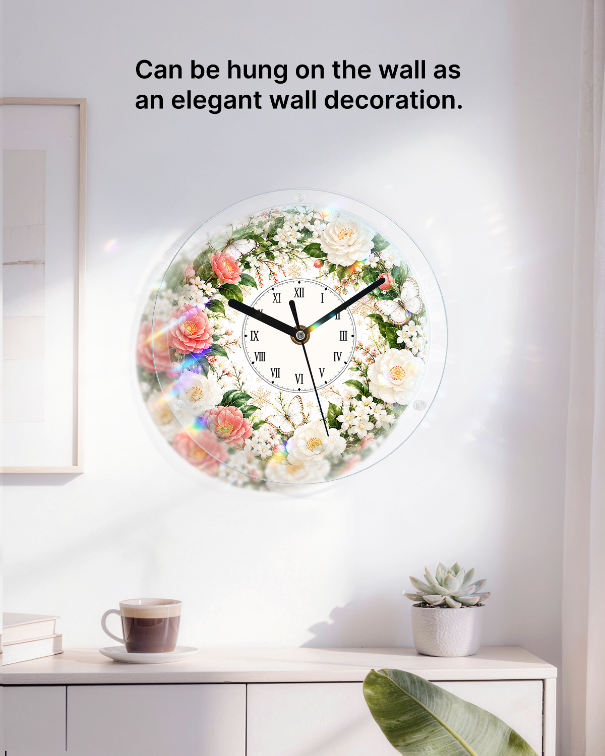 DIY Acrylpuzzle-Uhr Bausatz - Rosa Weiße Rosen