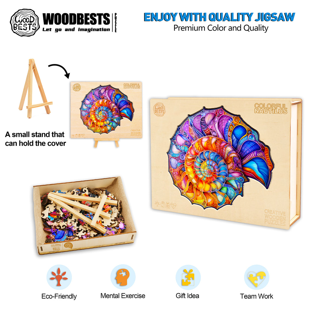 Puzzle en bois Nautilus coloré 