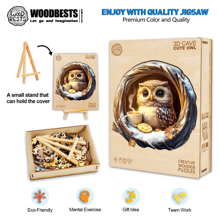 3D Cave Cute Owl Wooden Jigsaw Puzzle