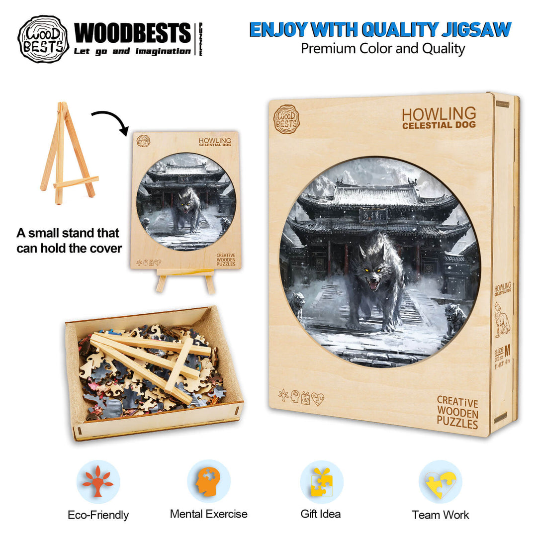 Howling Celestial Dog Wooden Jigsaw Puzzle