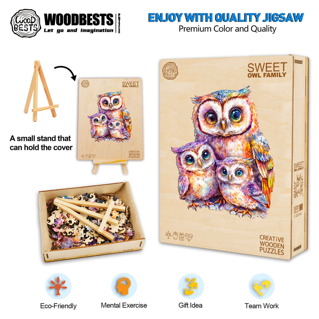 Sweet Owl Family Wooden Jigsaw Puzzle - Woodbests