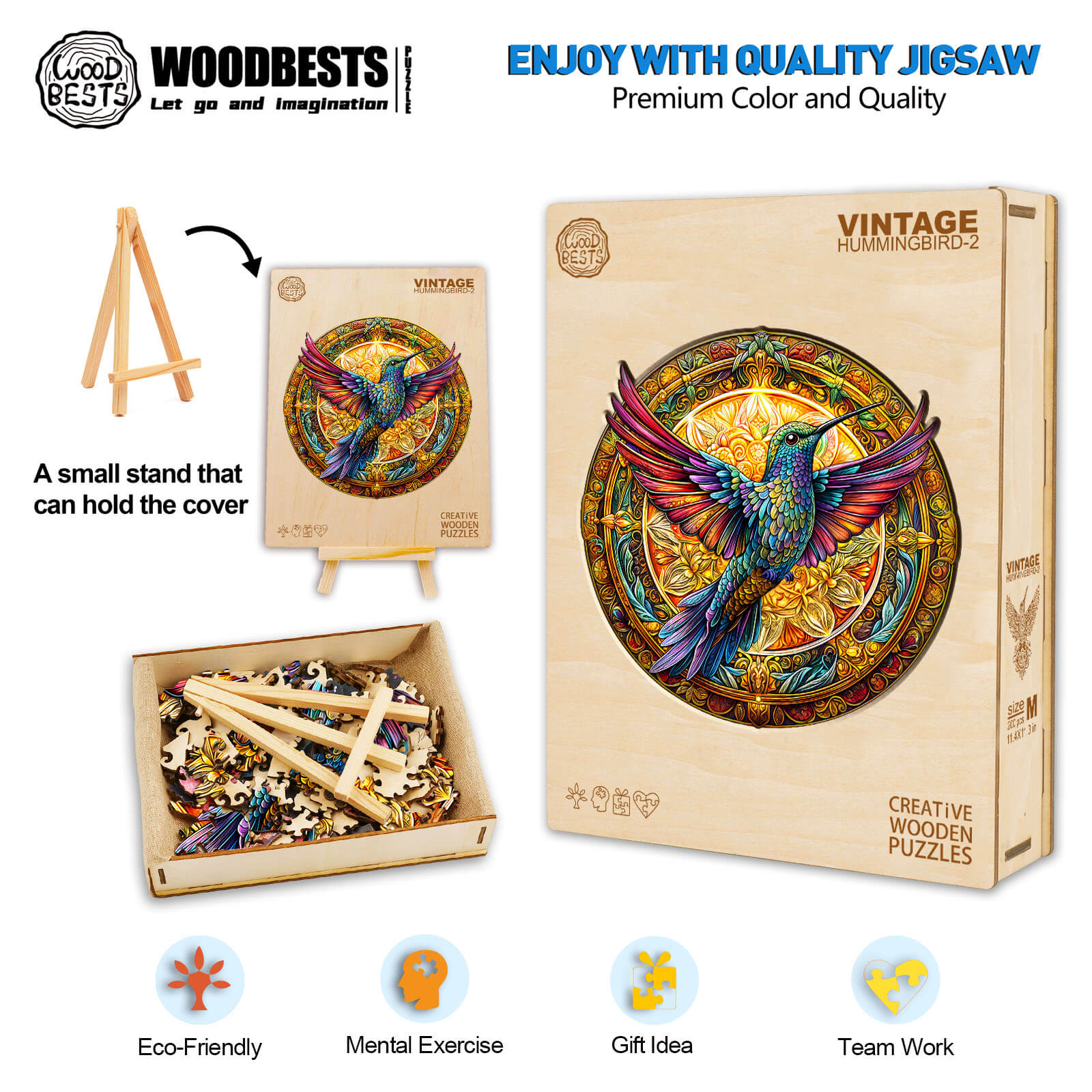 Vintage Kolibri-2 Holz-Puzzlespiel