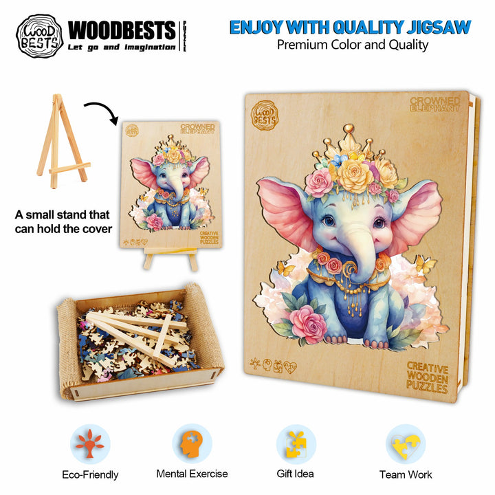 Crowned Elephant Wooden Jigsaw Puzzle-Woodbests