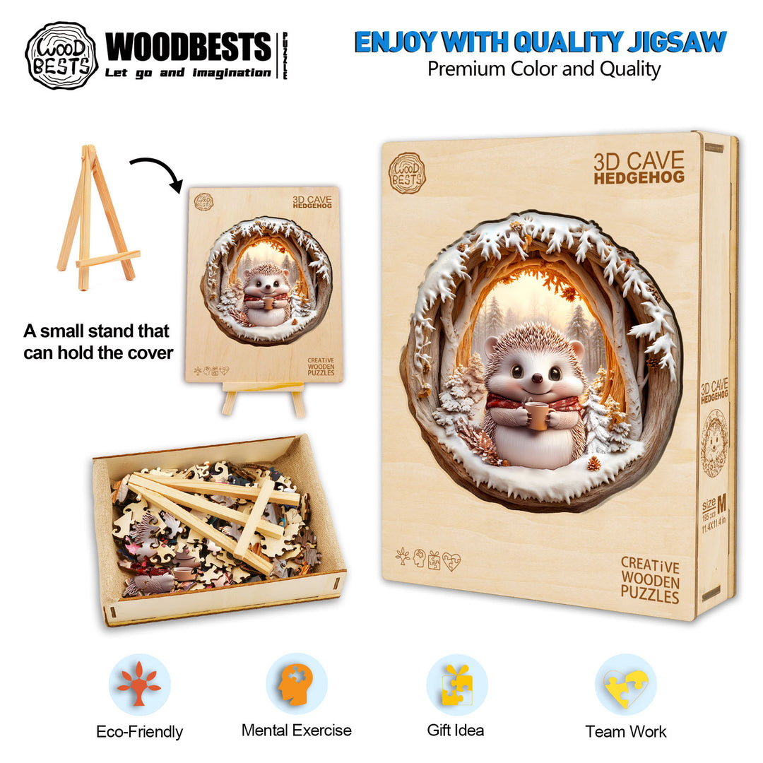 3D Cave Hedgehog Wooden Jigsaw Puzzl