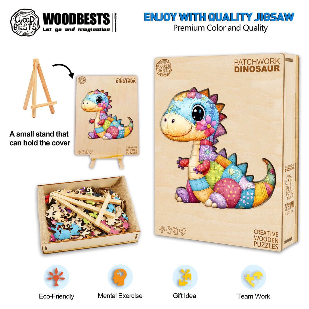 Patchwork Dinosaur Wooden Jigsaw Puzzle