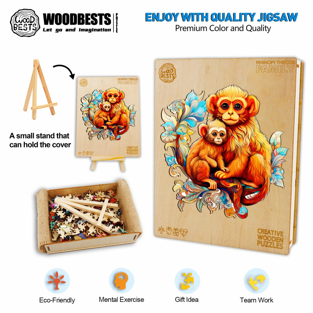 Rhinopithecus Family-1 Wooden Jigsaw Puzzle-Woodbests