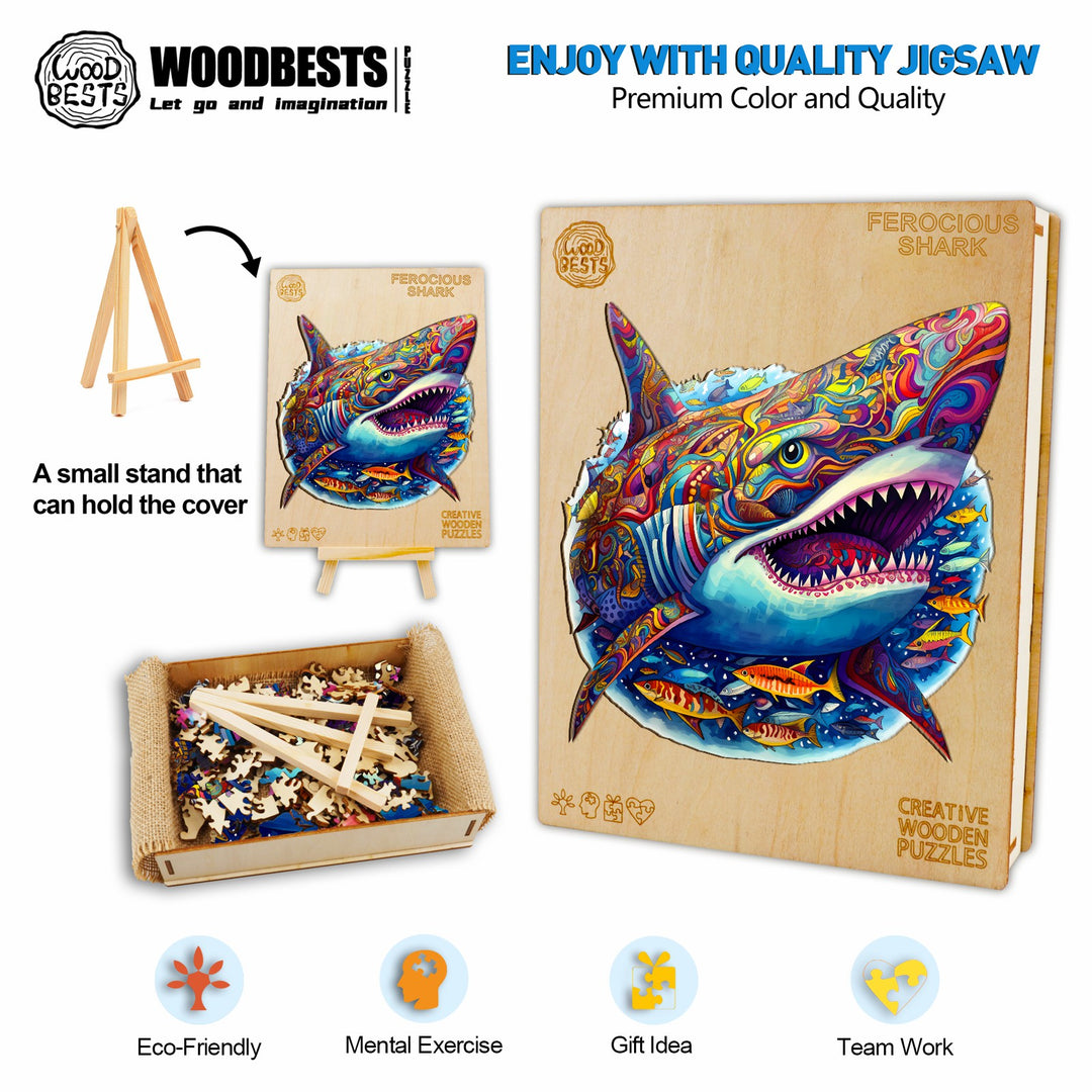 Ferocious Shark Wooden Jigsaw Puzzle-Woodbests