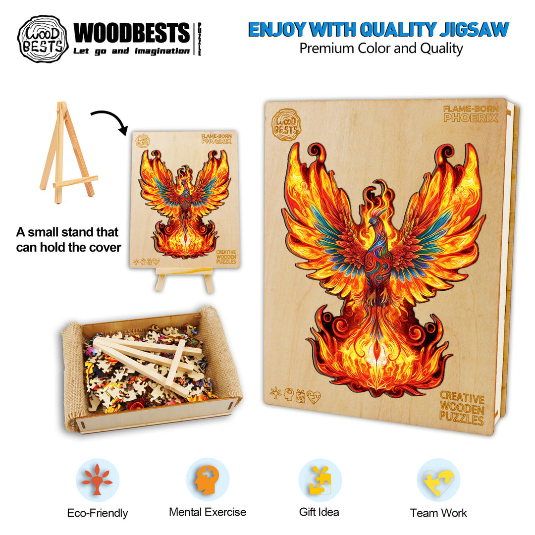 Flame-born Phoenix Wooden Jigsaw Puzzle