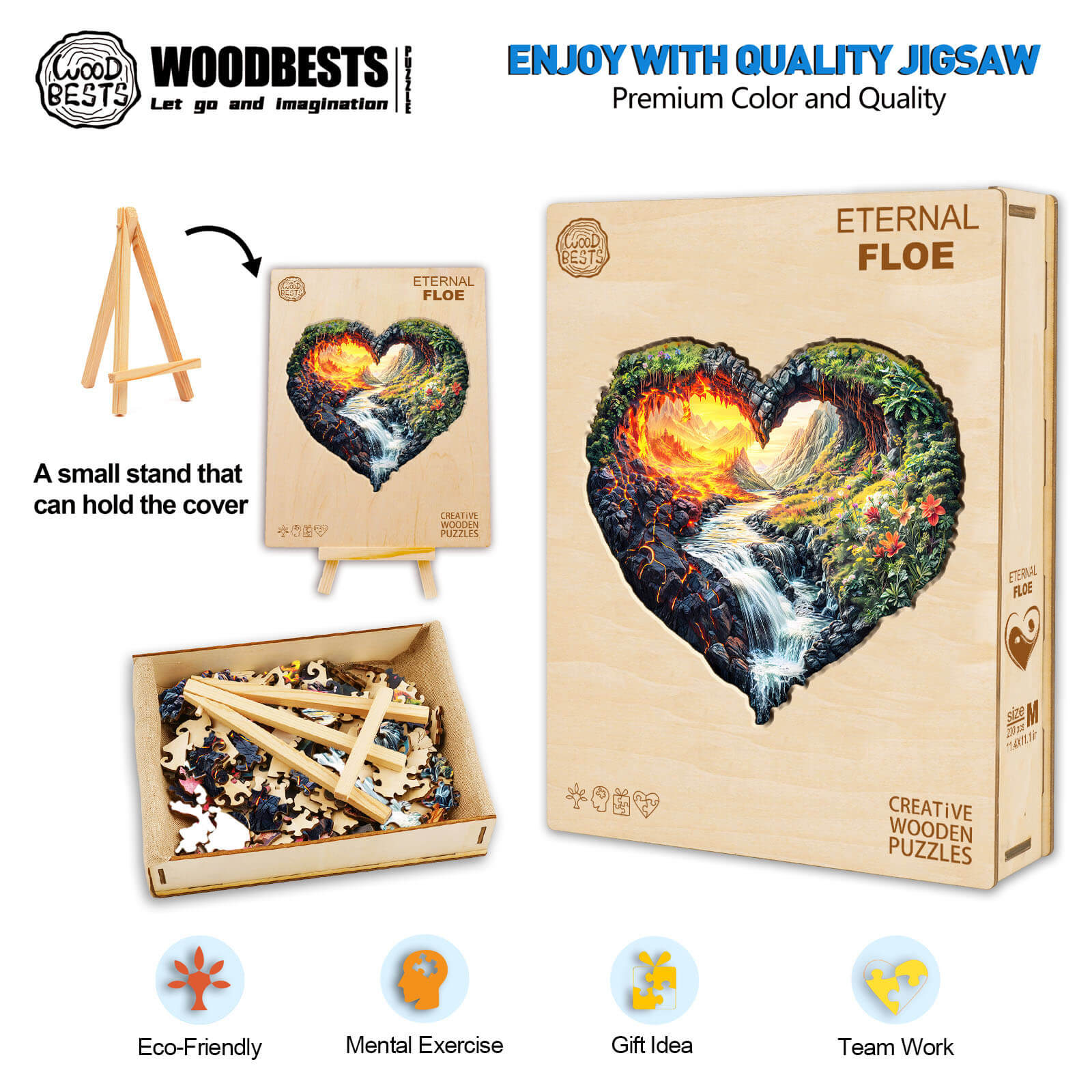 ETERNAL FLOW wooden jigsaw puzzle with stand, eco-friendly, promotes focus and team work, perfect gift idea.