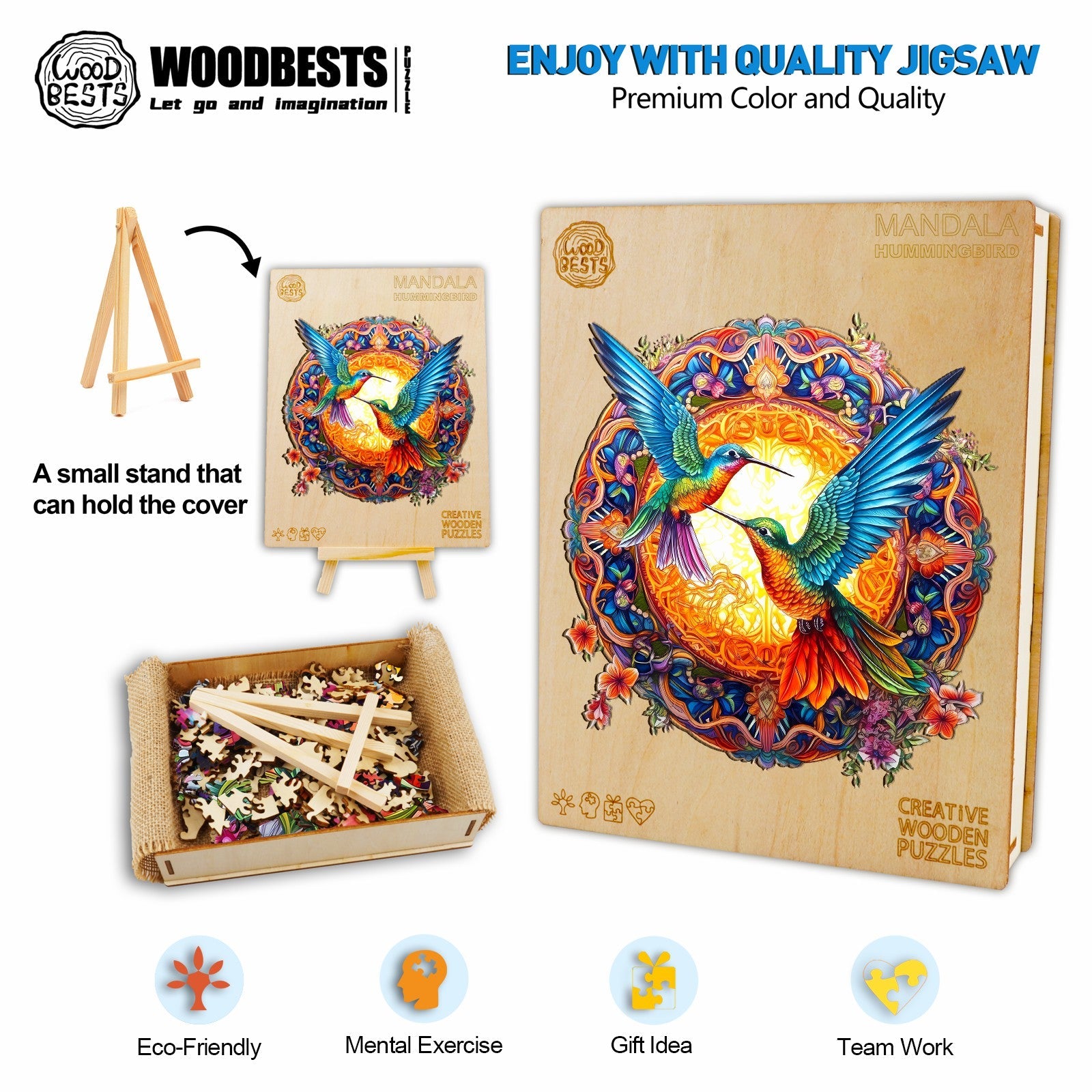 Mandala And Hummingbird Puzzle Colorful Natural Wooden Jigsaw Puzzles ...