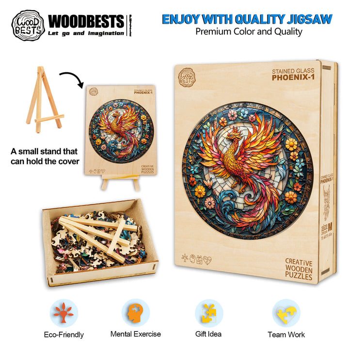 Stained Glass Phoenix-1 Wooden Jigsaw Puzzle