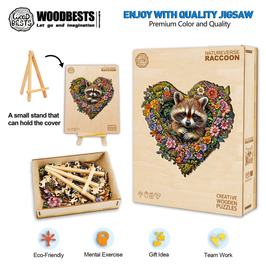 Raccoon's Secret Tree Den Holzpuzzle