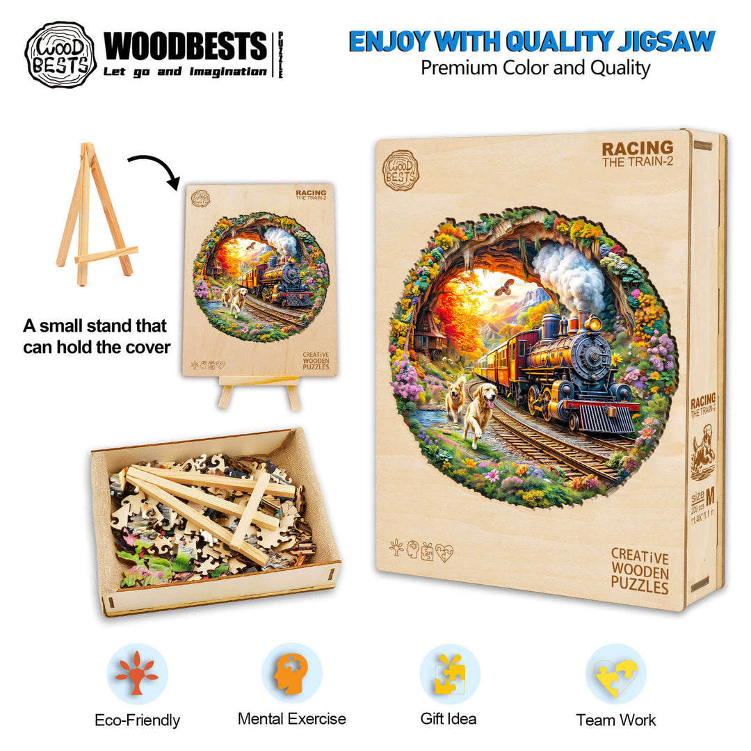 3D Racing the Train-2 Wooden Jigsaw Puzzle - Woodbests