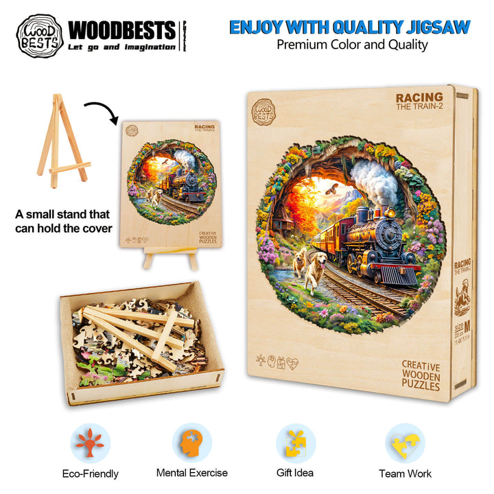 3D Racing the Train-2 Wooden Jigsaw Puzzle - Woodbests