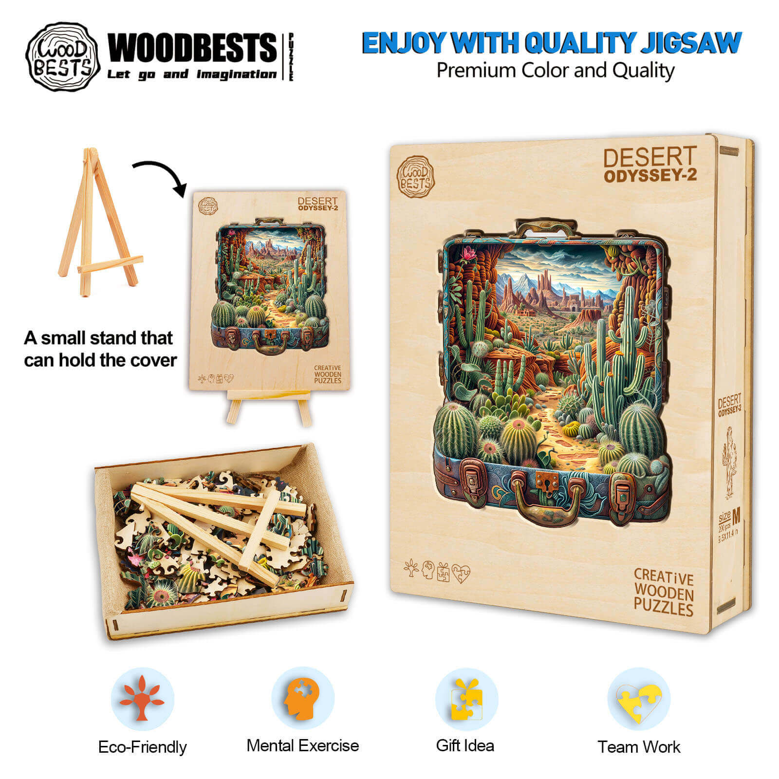 Desert Odyssey-2 wooden jigsaw puzzle with vibrant desert scene, eco-friendly materials for mental exercise and fun.