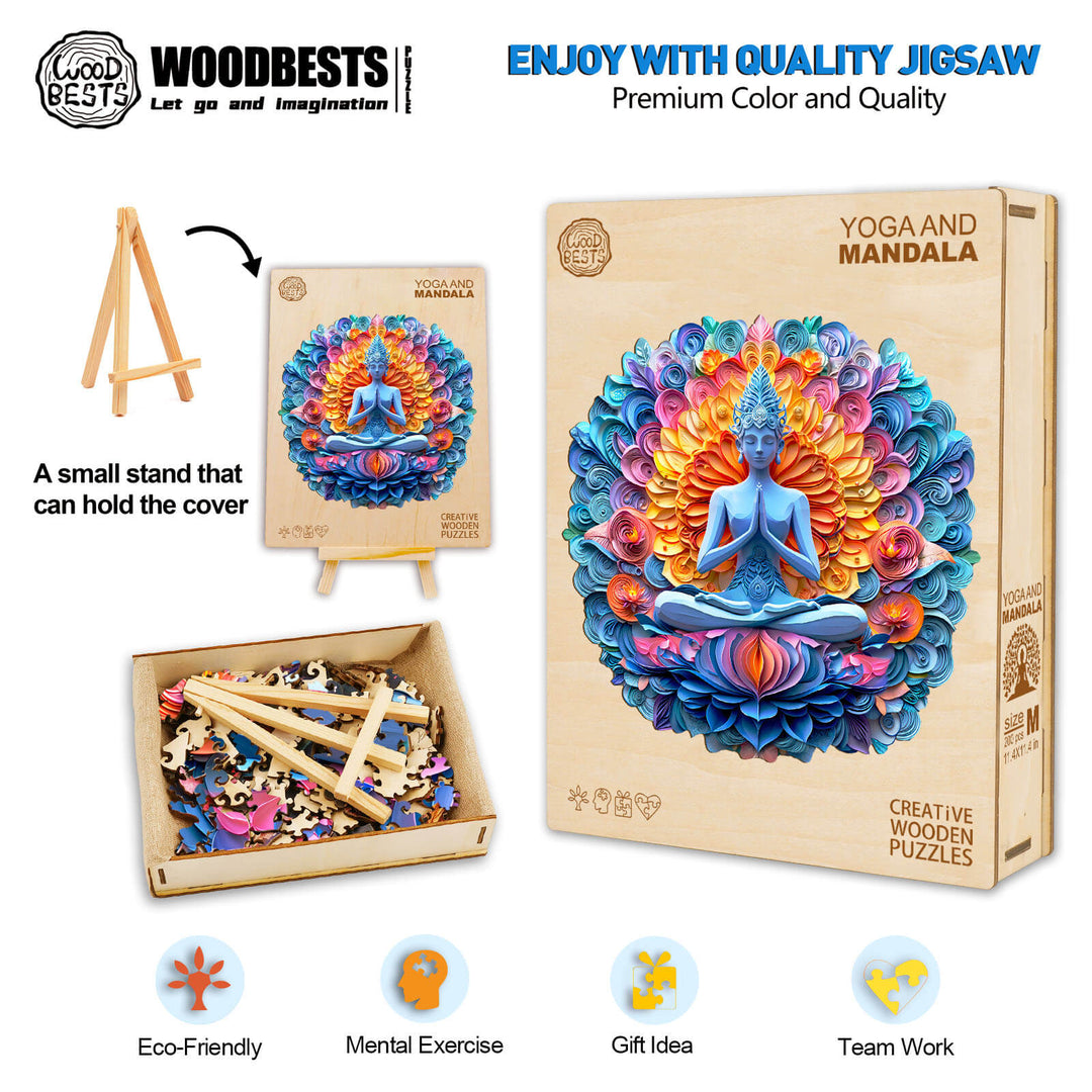 Yoga and mandala Wooden Jigsaw Puzzle