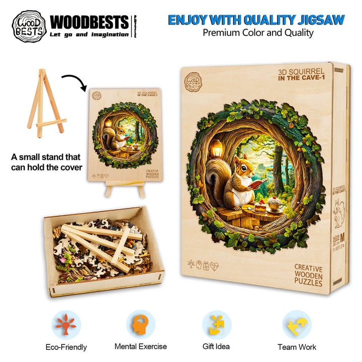 3D Squirrel in The Cave-1 Wooden Jigsaw Puzzle