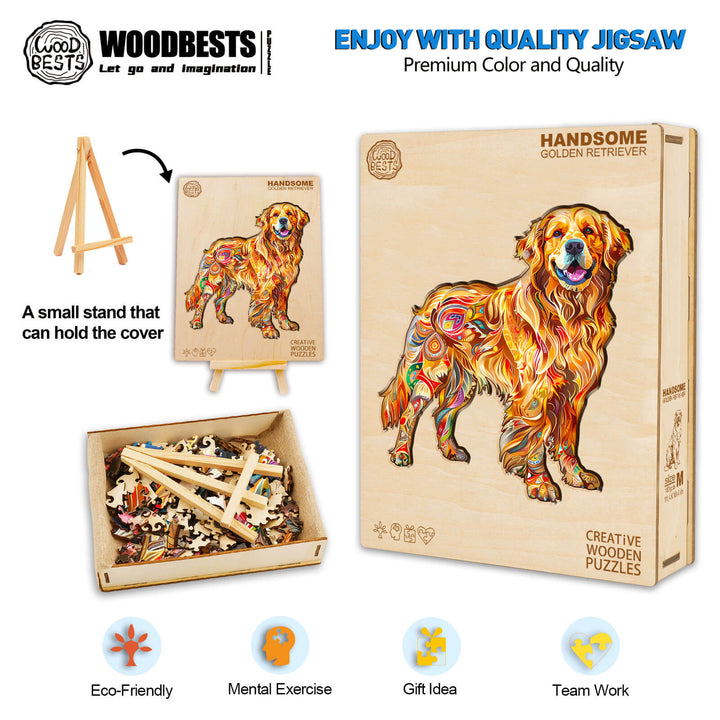 Handsome Golden Retriever Wooden Jigsaw Puzzle - Woodbests