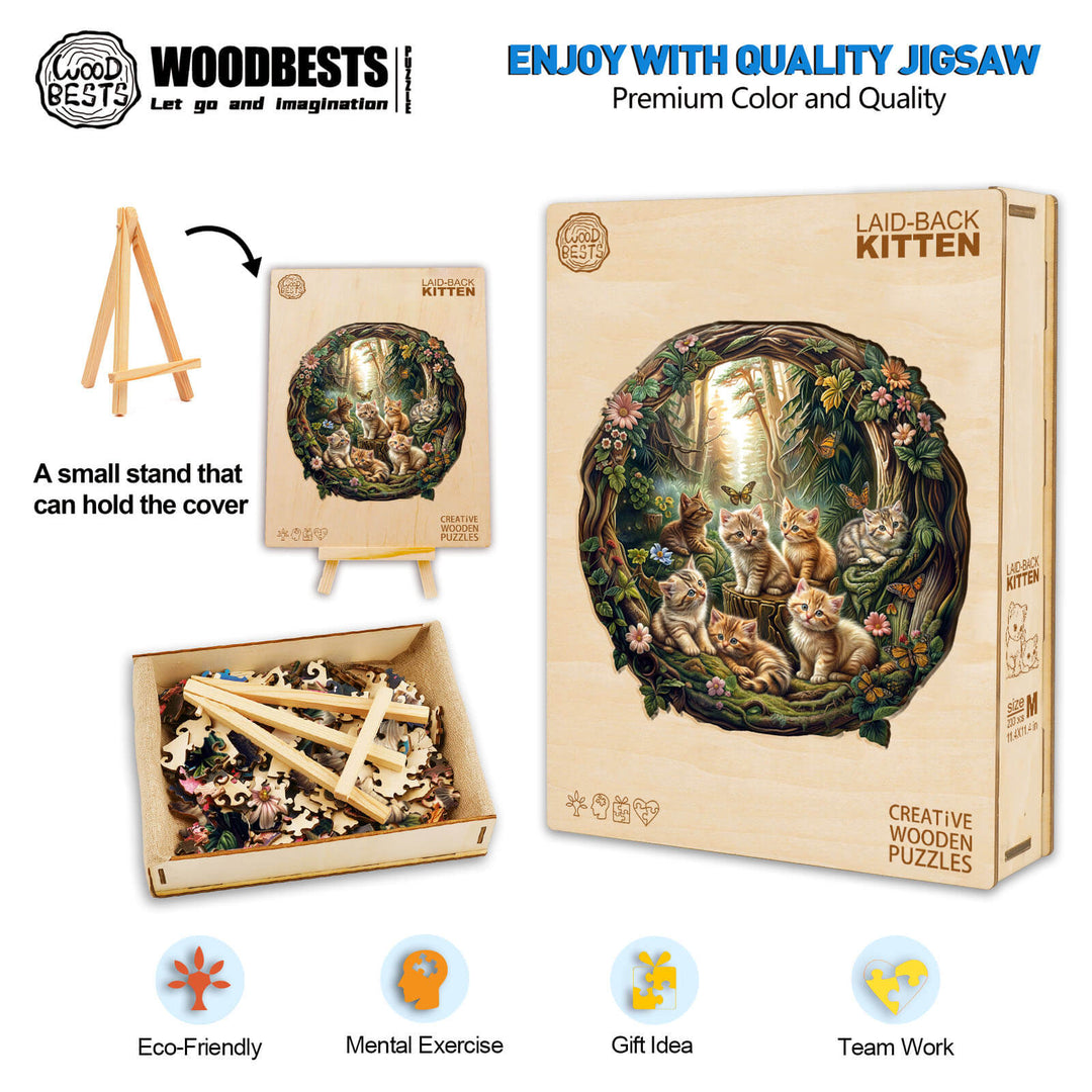 Laid-back Kitten Wooden Jigsaw Puzzle