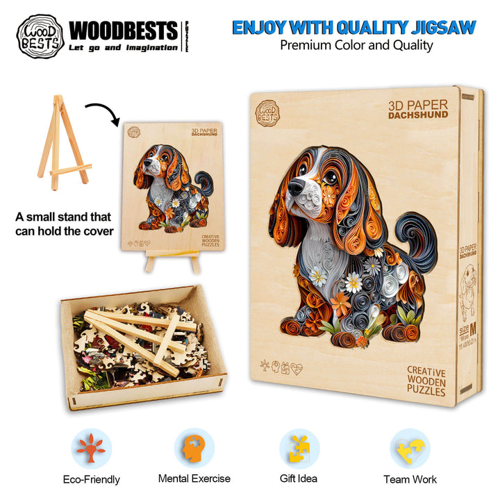 3D paper dachshund  Wooden Jigsaw Puzzle