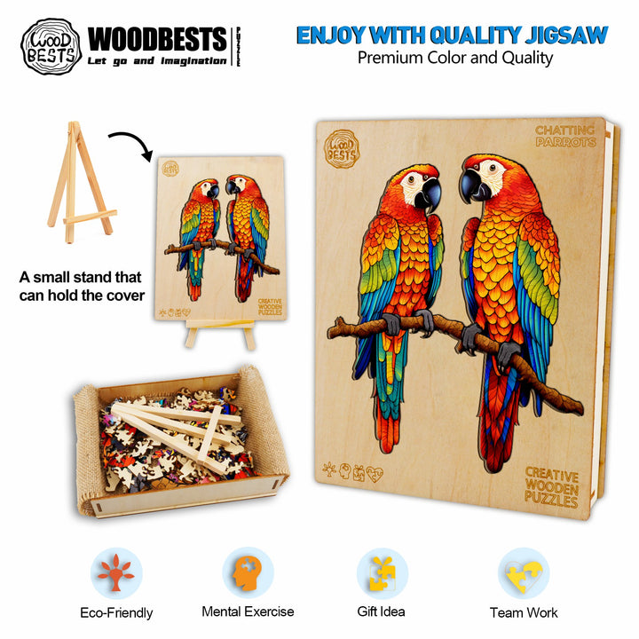 Chatting Parrots Wooden Jigsaw Puzzle-Woodbests