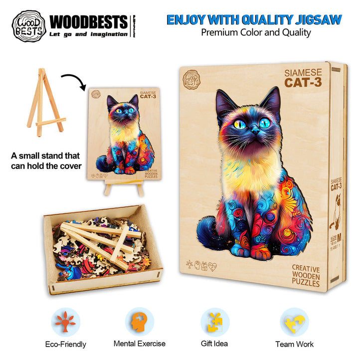 Siamese Cat-3 Wooden Jigsaw Puzzle - Woodbests