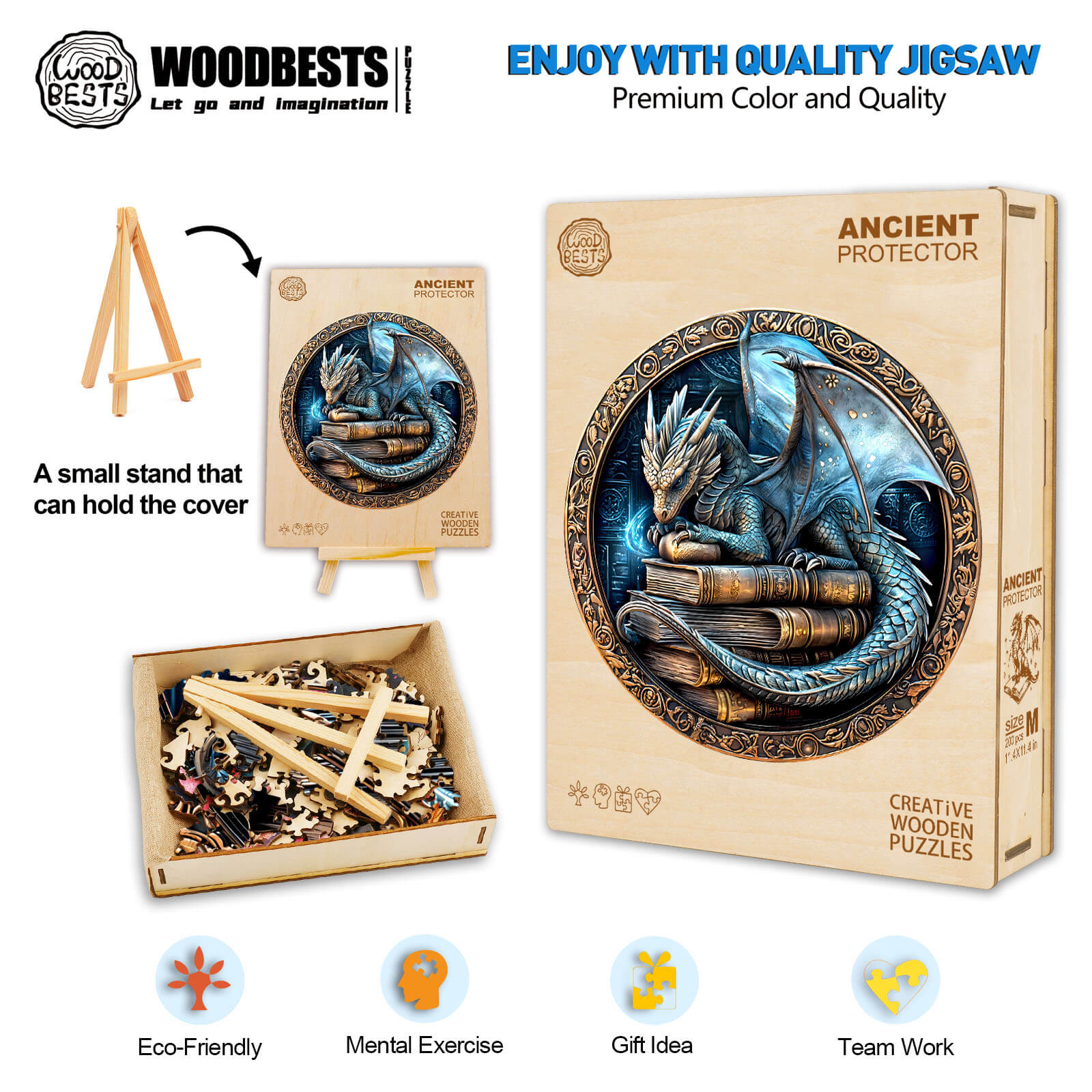 3D Ancient protector wooden jigsaw puzzle with vibrant colors for mental exercise, teamwork, and eco-friendly fun.