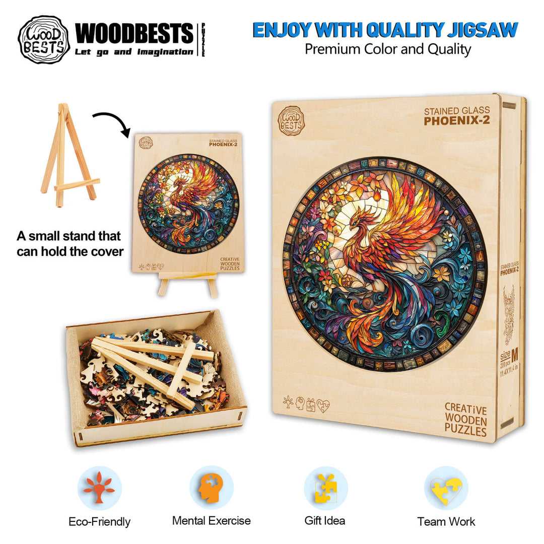 Stained Glass Phoenix-2 Wooden Jigsaw Puzzle - Woodbests