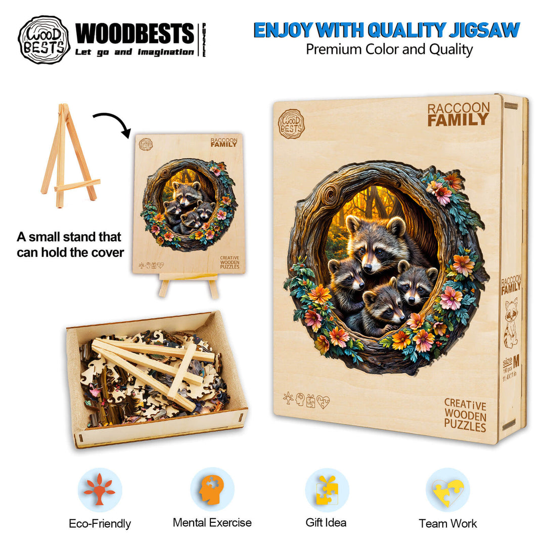 Raccoon Family Wooden Jigsaw Puzzle