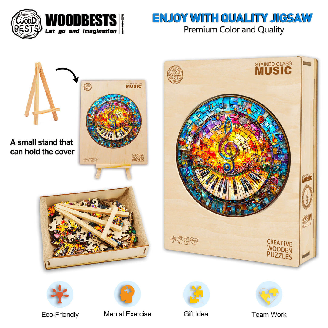 Stained Glass Music Wooden Jigsaw Puzzle