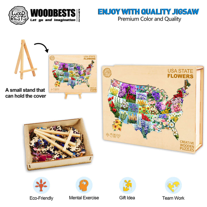 USA STATE FLOWERS Wooden Jigsaw Puzzle