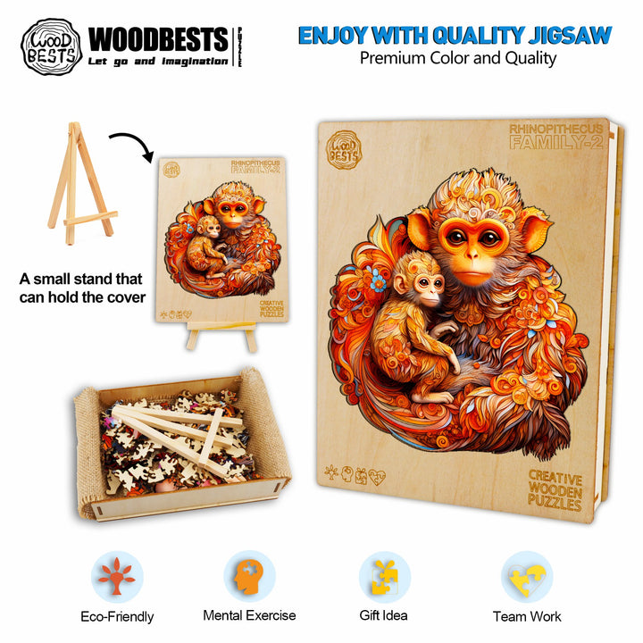 Rhinopithecus Family-2 Wooden Jigsaw Puzzle-Woodbests