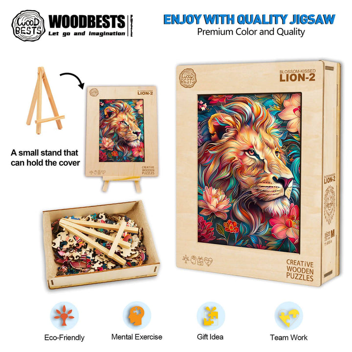 Blossom-Kissed Lion-2 Wooden Jigsaw Puzzle