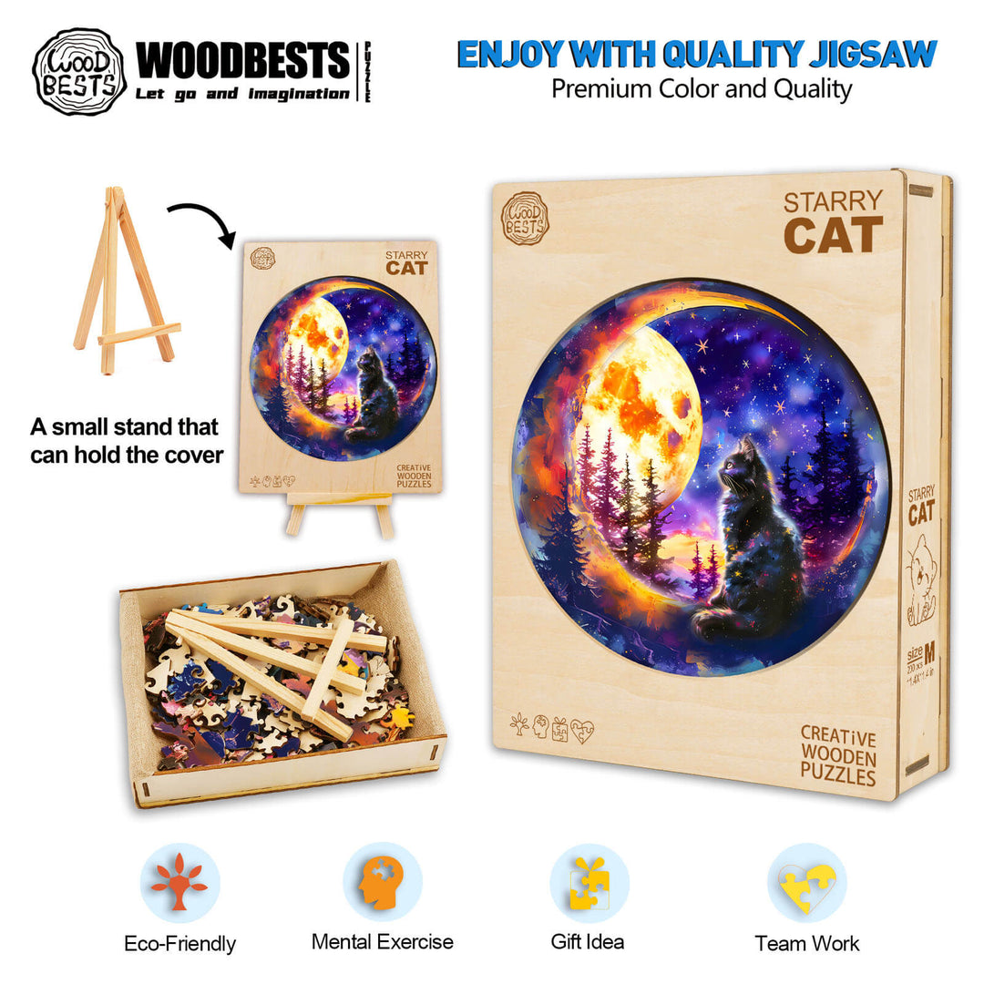 Starry Cat Wooden Jigsaw Puzzle