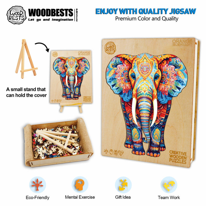 Orange Elephant Wooden Jigsaw Puzzle-Woodbests