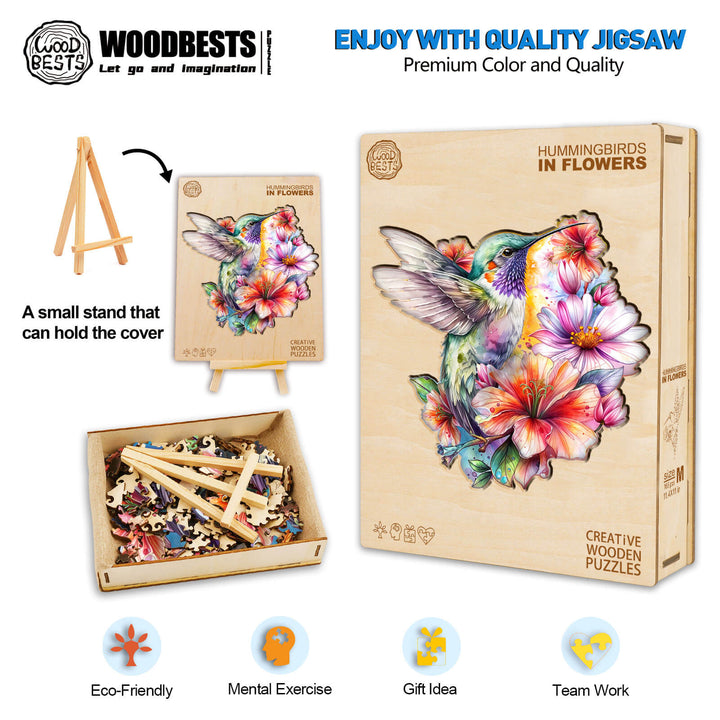 Hummingbirds in Flowers Wooden Jigsaw Puzzle - Woodbests