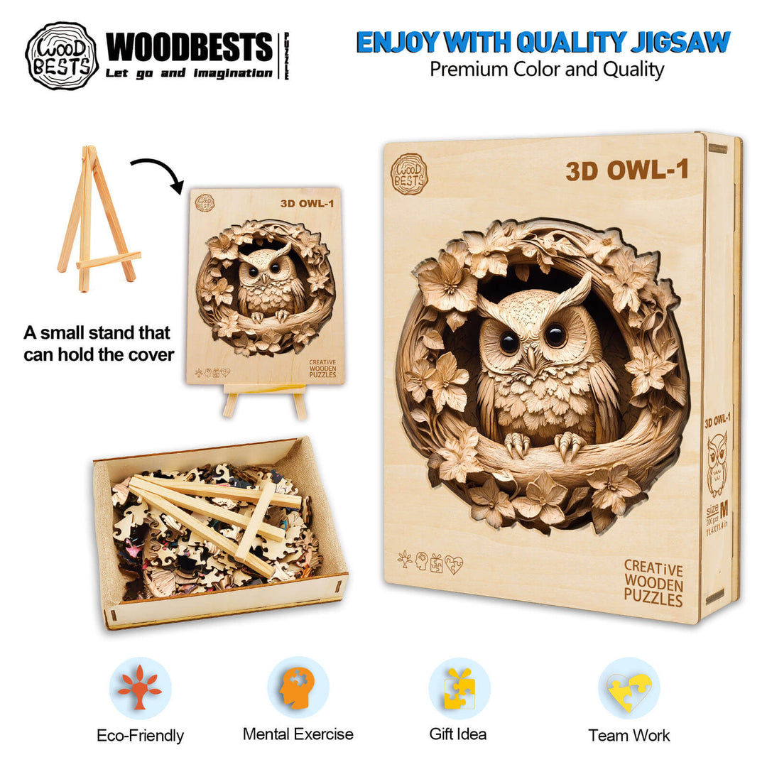 3D Owl-1 Wooden Jigsaw Puzzle