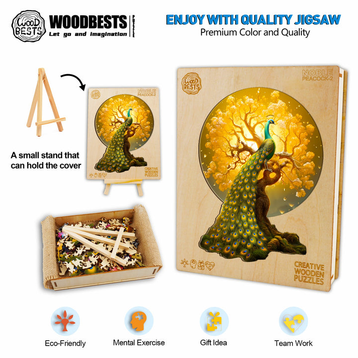 Noble Peacock-2 Wooden Jigsaw Puzzle-Woodbests