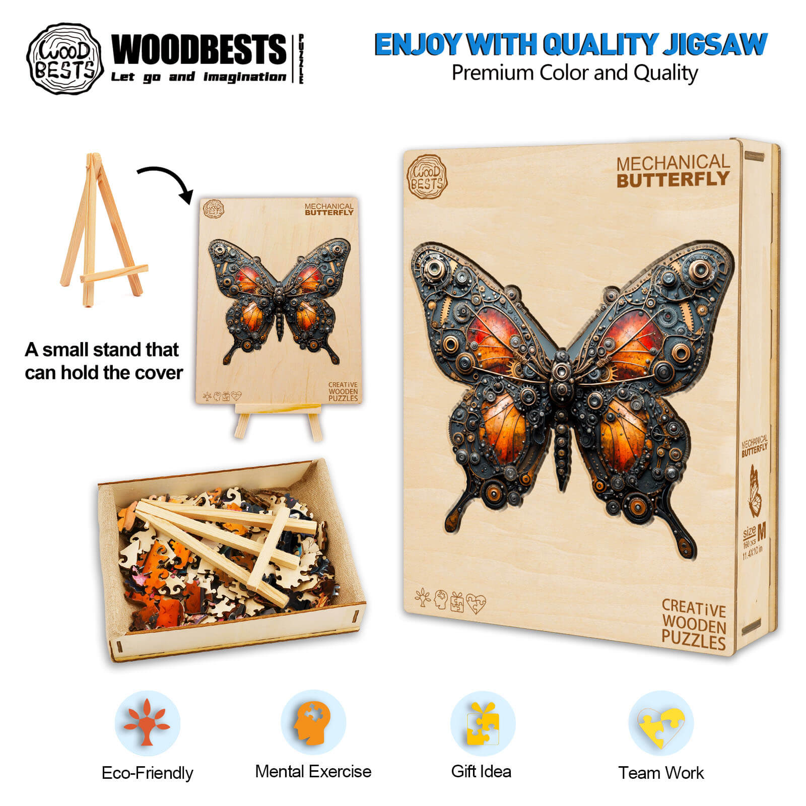 3D Mechanical Butterfly Wooden Jigsaw Puzzle, eco-friendly, mental exercise, creative gift idea, enhances focus.