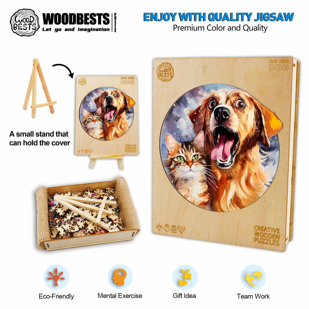 Cat And Dog Wooden Jigsaw Puzzle-Woodbests